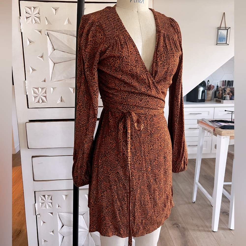 Billabong | Leopard Print Wrap Mini Dress - Large